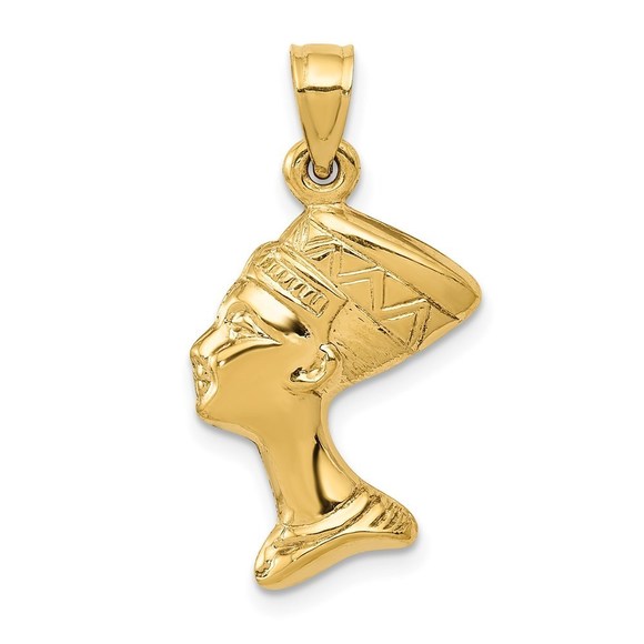 14k Yellow Gold Small Travel 3-D Nefertiti Necklace Charm Pendant